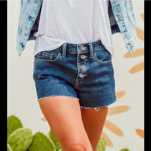 Dark Blue Cut Offs Buttons Fly Design Denim/ Jean Shorts - Picture 4 of 5